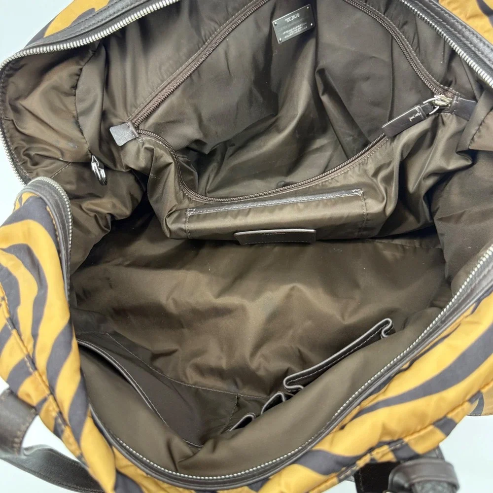 TUMI Tiger Zebra Cortina Boarding Bag Nylon Travel Tote Weekender Leather Trim